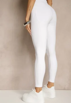 Białe Legginsy z Ozdobnymi Przeszyciami z Efektem Modelowania Carittia