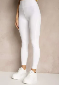 Białe Legginsy z Ozdobnymi Przeszyciami z Efektem Modelowania Carittia