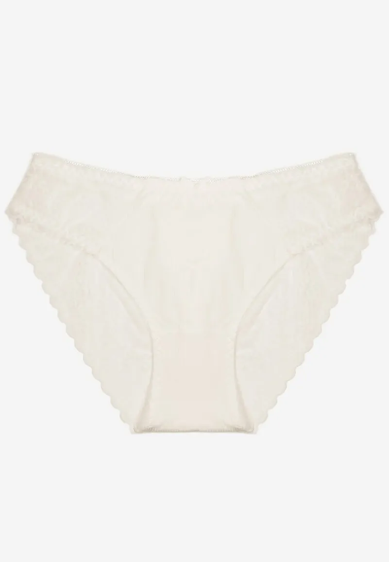 Białe Majtki Typu Figi z Bawełny Ozdobione Koronką Emmoi