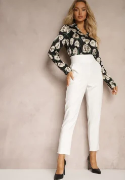 Białe Materiałowe Spodnie Regular Pivolia