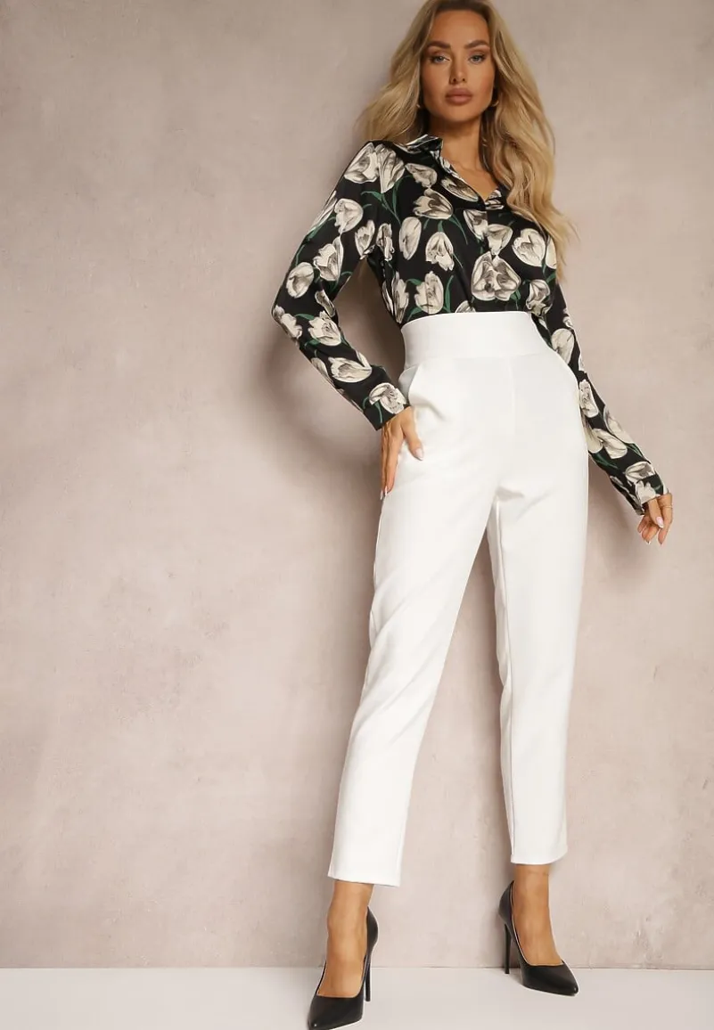 Białe Materiałowe Spodnie Regular Pivolia