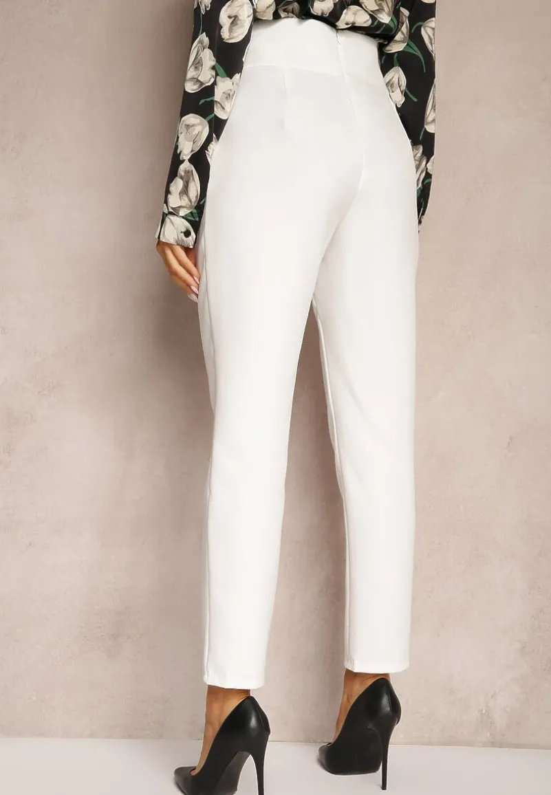 Białe Materiałowe Spodnie Regular Pivolia