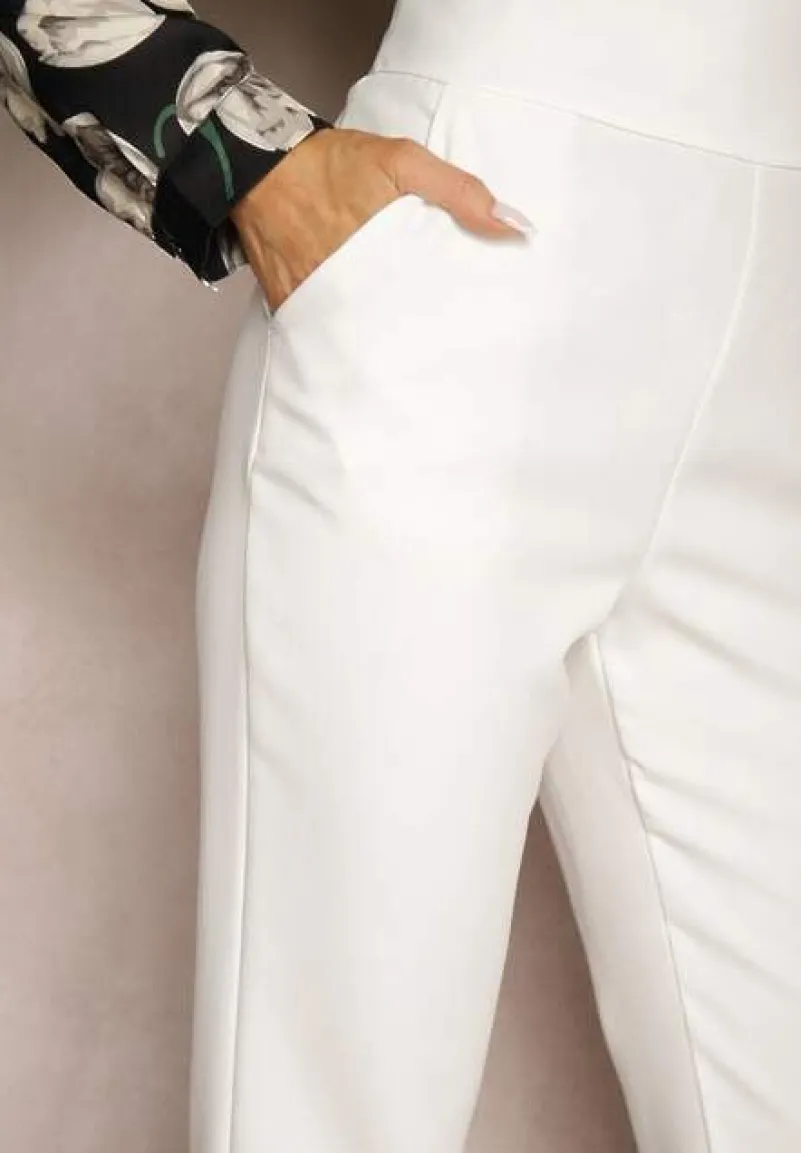Białe Materiałowe Spodnie Regular Pivolia
