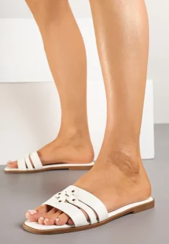 Białe Minimalistyczne Klapki Zdobione Elegancką Aplikacją Harinel