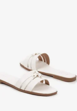 Białe Minimalistyczne Klapki Zdobione Elegancką Aplikacją Harinel