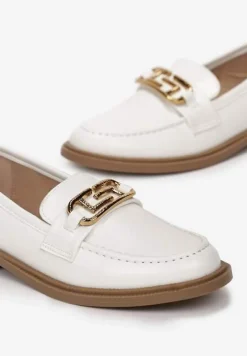Białe Mokasyny Wsuwane z Klamerką Wesley