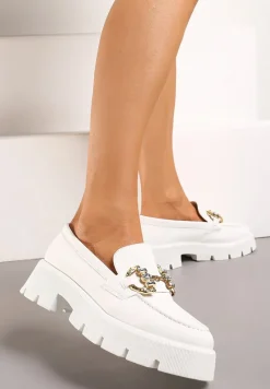 Białe Mokasyny z Grubą Podeszwą w Kolorze Cholewki z Klamrą Rosarose