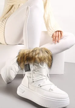 Białe Śniegowce na Grubej Podeszwie z Futerkiem Uplift