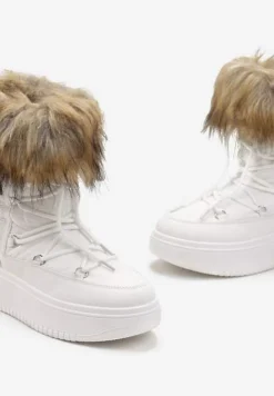 Białe Śniegowce na Grubej Podeszwie z Futerkiem Uplift