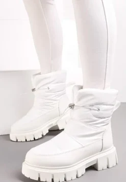 Białe Śniegowce na Niskiej Platformie z Ozdobnym Pikowaniem i Ściągaczem Raballa