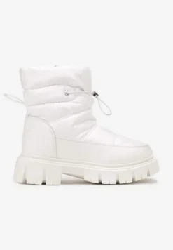 Białe Śniegowce na Niskiej Platformie z Ozdobnym Pikowaniem i Ściągaczem Raballa