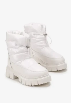 Białe Śniegowce na Niskiej Platformie z Ozdobnym Pikowaniem i Ściągaczem Raballa