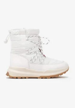 Białe Śniegowce na Niskiej Platformie z Ozdobnie Sznurowaną Cholewką Zinneitha