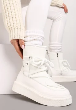 Białe Śniegowce na Platformie ze Sznurowaniem Tirilissa