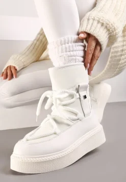 Białe Śniegowce na Platformie ze Sznurowaniem Tirilissa