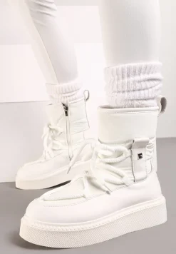 Białe Śniegowce na Platformie ze Sznurowaniem Tirilissa