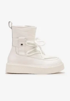 Białe Śniegowce na Platformie ze Sznurowaniem Tirilissa