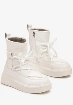 Białe Śniegowce na Platformie ze Sznurowaniem Tirilissa