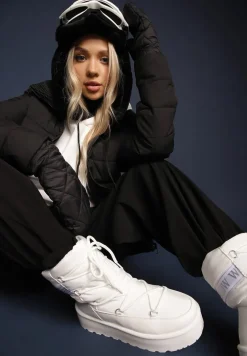 Białe Śniegowce na Platformie z Ozdobnym Wiązaniem Zingie