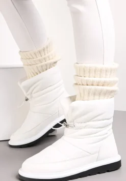 Białe Śniegowce Pikowane ze Ściągaczem Zuma