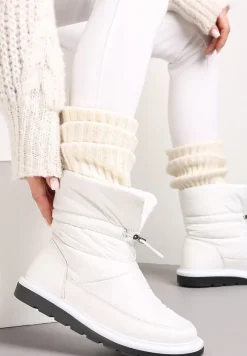 Białe Śniegowce Pikowane ze Ściągaczem Zuma