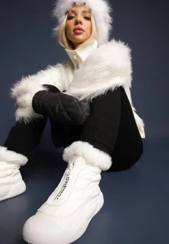 Białe Śniegowce Vices na Platformie z Pikowaną Cholewką i Futerkiem Gemitana