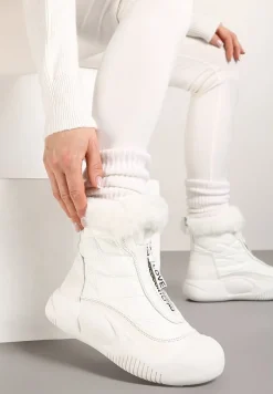 Białe Śniegowce Vices na Platformie z Pikowaną Cholewką i Futerkiem Gemitana