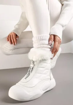 Białe Śniegowce Vices na Platformie z Pikowaną Cholewką i Futerkiem Gemitana