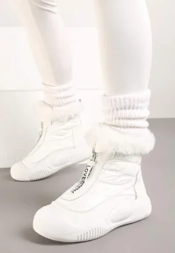 Białe Śniegowce Vices na Platformie z Pikowaną Cholewką i Futerkiem Gemitana