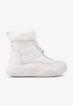 Białe Śniegowce Vices na Platformie z Pikowaną Cholewką i Futerkiem Gemitana