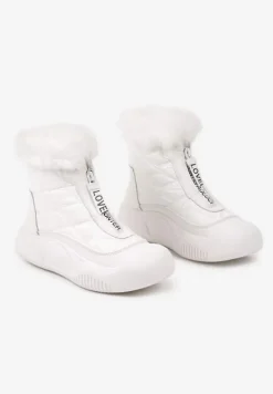 Białe Śniegowce Vices na Platformie z Pikowaną Cholewką i Futerkiem Gemitana