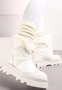 Białe Śniegowce z Futerkiem na Grubej Podeszwie ze Ściągaczem Azelma