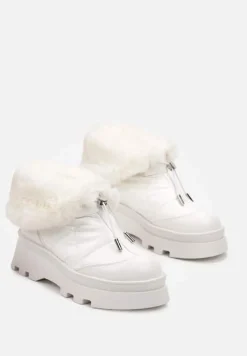 Białe Śniegowce z Futerkiem na Grubej Podeszwie ze Ściągaczem Azelma