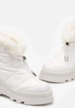 Białe Śniegowce z Futerkiem na Grubej Podeszwie ze Ściągaczem Azelma