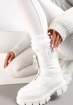 Białe Śniegowce z Pikowaną Cholewką i Suwakiem Desmoria