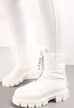 Białe Śniegowce z Pikowaną Cholewką i Suwakiem Desmoria