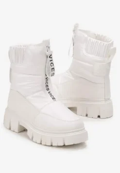 Białe Śniegowce z Pikowaną Cholewką i Suwakiem Desmoria