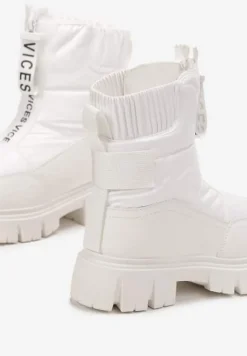 Białe Śniegowce z Pikowaną Cholewką i Suwakiem Desmoria