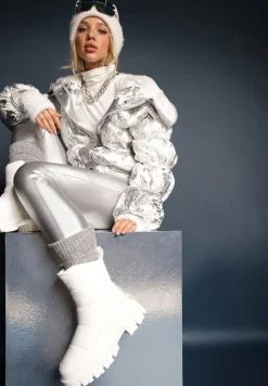 Białe Śniegowce za Kostkę z Pikowaniem i Niską Platformą Laugas