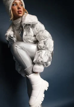 Białe Śniegowce za Kostkę z Pikowaniem i Niską Platformą Laugas