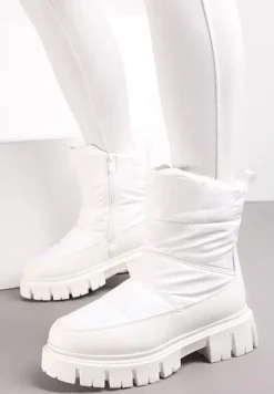 Białe Śniegowce za Kostkę z Pikowaniem i Niską Platformą Laugas