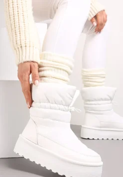 Białe Śniegowce ze Ściągaczem na Grubej Podeszwie Lunne