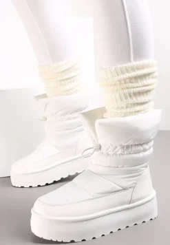 Białe Śniegowce ze Ściągaczem na Grubej Podeszwie Lunne