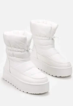 Białe Śniegowce ze Ściągaczem na Grubej Podeszwie Lunne