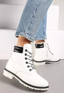 Białe Ocieplane Traperki z Protektorem Martiel