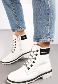 Białe Ocieplane Traperki z Protektorem Martiel