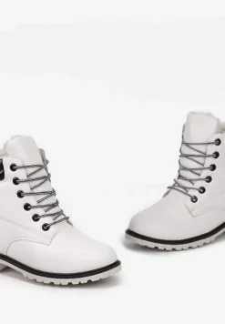 Białe Ocieplane Traperki z Protektorem Martiel