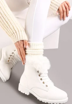 Białe Ocieplone Botki Trapery z Futerkiem Wokół Cholewki Atuval