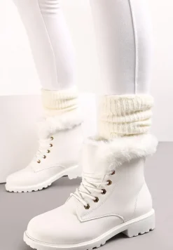 Białe Ocieplone Botki Trapery z Futerkiem Wokół Cholewki Atuval