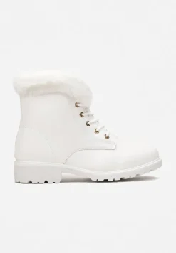 Białe Ocieplone Botki Trapery z Futerkiem Wokół Cholewki Atuval
